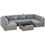 Ensemble salon de jardin 7 pi�ces modulables - table basse plateau verre tremp�, coussins d�houssables ...