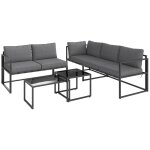 Ensemble salon de jardin d'angle 5 places 4 pi�ces modulables tables basses gigognes acier verre tremp� ...
