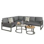 Ensemble salon de jardin - canap� d'angle jardin 6 places - table basse m�tal pieds r�glables - mobilier ...