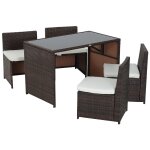 Ensemble salon de jardin encastrable 4 chaises monoblocs avec coussins d?houssables et table r?sine tress?e ...