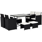 Ensemble salon de jardin encastrable 8 personnes 9 pi?ces r?sine tress?e 4 fils imitation rotin noir ...