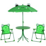Ensemble salon de jardin enfant 4 pcs design grenouille - table ronde + 2 chaises pliables + parasol ...