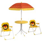 Ensemble salon de jardin enfant 4 pcs design lion - chaises pliables - métal polyester jaune rouge Ensemble salon de jardin enfant 4 pcs design lion - chaises pliables - métal polyester jaune rouge