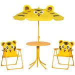Ensemble salon de jardin enfant 4 pcs design tigre - table ronde + 2 chaises pliables + parasol - m�tal ...