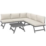 Ensemble salon de jardin modulable 5 personnes 4 pi�ces design alu gris coussins beige