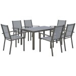 Ensemble salon de jardin repas - ensemble repas ext�rieur - 6 chaises empilables grande table effet bois ...
