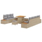 Ensemble de sofa de jardin de 10 pi�ces avec coussins beige poly rattan acacia, ensemble de dining de ...