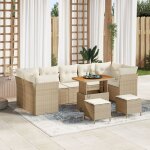 Ensemble de sofa de jardin de 10 pi�ces avec coussins beige en poly - rattan acacia, ensemble de salle ...