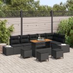 Ensemble de sofa de jardin 10 pi�ces avec coussins noir poly rattan acacia, sofa de jardin 2 places avec ...