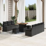 Ensemble de sofa de jardin de 10 pi�ces avec coussins noir poly rattan acacia, sofa de jardin 2 places ...