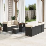 Ensemble de sofa jardin 10 pi�ces avec coussins noir poly rattan acacia, ensemble jardin 3 pi�ces avec ...
