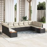 Ensemble de sofa de jardin de 10 pi�ces avec coussins noir poly rotin, sofa de jardin 2 places avec rangement ...