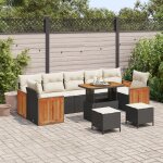 Ensemble de sofa jardin 10 pi�ces avec coussins noirs en poly rotin acacia, sofa jardin 2 places avec ...