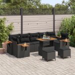 Ensemble de sofa de jardin 10 pi�ces avec coussins noir poly rotin acacia, ensemble de salle a manger ...