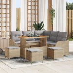Ensemble de sofa de jardin de 9 pices avec coussins beige poly rattan acacia, sofa de jardin 2 places ...