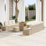 Ensemble de sofa de jardin vidaxl 10 pi�ces avec coussins en rotin poly beige acacia, sofa de jardin ...