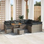 Ensemble sofa de jardin vidaxl 12 pi�ces avec coussins gris rotin poly acacia, ensemble salle � manger ...