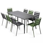 Ensemble table et 8 chaises mtal gris et vert