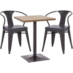 Ensemble table de bistrot 2x chaises en synthtique gris acier noir et table en bois marron clair design ...