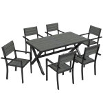 Ensemble table et chaises pour 6 personnes - chaises empilables - aluminium - 7 pi�ces - gris