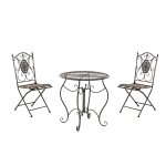 Ensemble table avec deux chaises de jardin design rustique en mtal mtal bronze 10 0002985