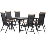 Ensemble table de jardin 6 personnes - chaises pliables inclinables accoudoirs - alu textil�ne noir plastique ...