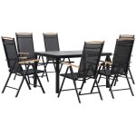 Ensemble table de jardin 6 personnes - chaises pliables inclinables accoudoirs - alu textil�ne noir plastique ...
