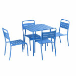 Ensemble table de jardin carr�e et 4 chaises bleu bergame