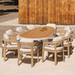 Ensemble de table ovale taneli, 260x110 cm, en aluminium et bois de teck, et 10 chaises de jardin en ...