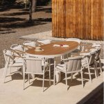 Ensemble de table ovale taneli, 260x110 cm, en aluminium et bois de teck, et 10 chaises de jardin yervin, ...