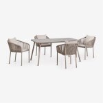 Ensemble de table rectangulaire 160x90 cm et 4 chaises de jardin en corde tress�e arhiza classic moka ...