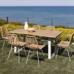 Ensemble table rectangulaire 180x90 cm en bois d'acacia et acier maupi et 6 chaises de jardin en rotin ...