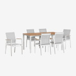 Ensemble table rectangulaire en aluminium et bois de teck katiana (160x90 cm) et 6 chaises de jardin ...