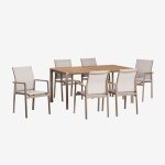 Ensemble table rectangulaire en aluminium et bois de teck katiana (160x90 cm) et 6 chaises de jardin ...