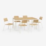 Ensemble table rectangulaire artus 160x90 cm et 6 chaises de jardin empilables en acier et bois d'acacia ...