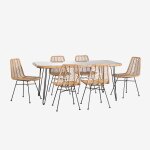 Ensemble table rectangulaire en osier synth�tique (180x90 cm) leribert et 6 chaises de jardin en rotin ...