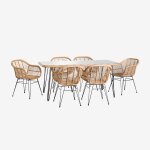 Ensemble table rectangulaire en osier synth�tique (180x90 cm) leribert et 6 chaises de jardin en rotin ...