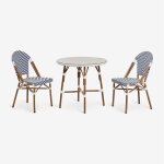 Ensemble table ronde brielle bistro (80 cm de diam�tre) et deux chaises de jardin empilables en aluminium ...