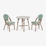 Ensemble table ronde brielle bistro (80 cm de diam�tre) et deux chaises de jardin empilables en aluminium ...