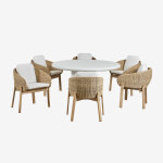 Ensemble table ronde en ciment namara, diam�tre 140 cm, et 6 chaises de jardin en bois d'acacia leilan. ...