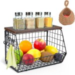 Ersan - lot de 2 paniers à fruits suspendus amovibles en métal avec couvercle en bois et panier suspendu ... Ersan - lot de 2 paniers à fruits suspendus amovibles en métal avec couvercle en bois et panier suspendu ...
