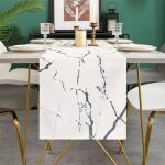 Ershi - chemin de table moderne en lin marbre blanc texture grise ferme chemin de table rustique pour ...