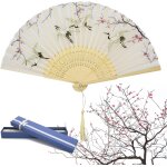 Ershi - eventail pliant pour femme, eventail pliable en bambou soie de style vintage chinois pour decoration ...