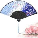 Ershi - eventail pliant pour femme, eventail pliable en bambou soie de style vintage chinois pour decoration ...