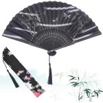 Ershi - eventail pliant pour femme, eventail pliable en bambou soie de style vintage chinois pour decoration ...