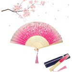 Ershi - eventail pliant pour femme, eventail pliable en bambou soie de style vintage chinois pour decoration ...