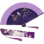 Ershi - eventail pliant pour femme, eventail pliable en bambou soie de style vintage chinois pour decoration ...