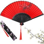 Ershi - eventail pliant pour femme, eventail pliable en bambou soie de style vintage chinois pour decoration ...
