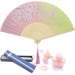 Ershi - eventail pliant pour femme, eventail pliable en bambou soie de style vintage chinois pour decoration ...