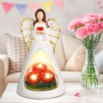 Ershi - statue d'ange gardien, ange statuette avec lumire led pour decoration, rsine fait main statue ...